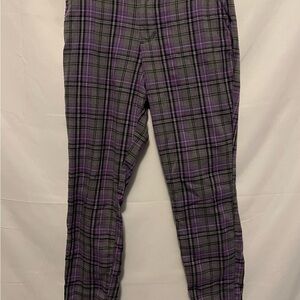 Hot Topic Purple & Gray Tartan Plaid Elastic Waist Hi-Rise Pants size M